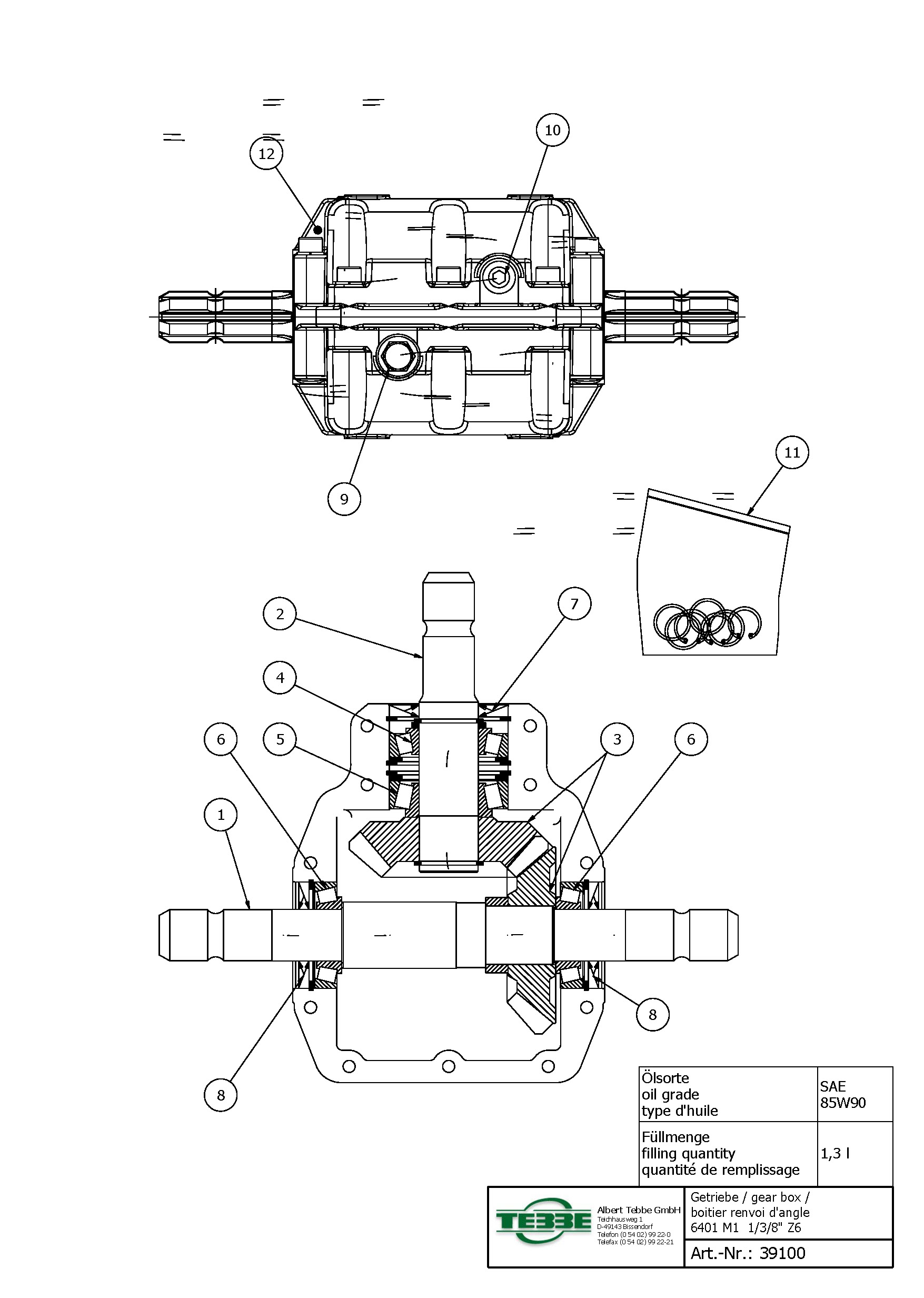 Aandriijfbak 6401 M1 1/3/8"Z6